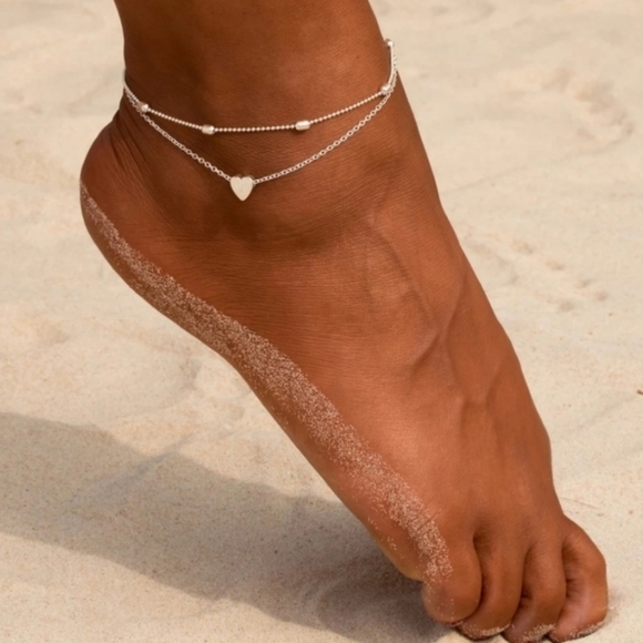 2 Piece Simple Heart Anklet Set - Picture 1 of 7